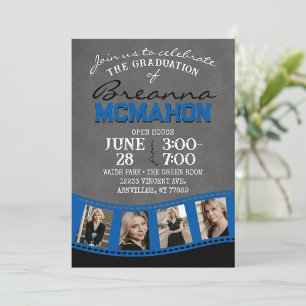 Blauw & Zwart Chalkboard Foto Filmstrip Afstudeerd Kaart
