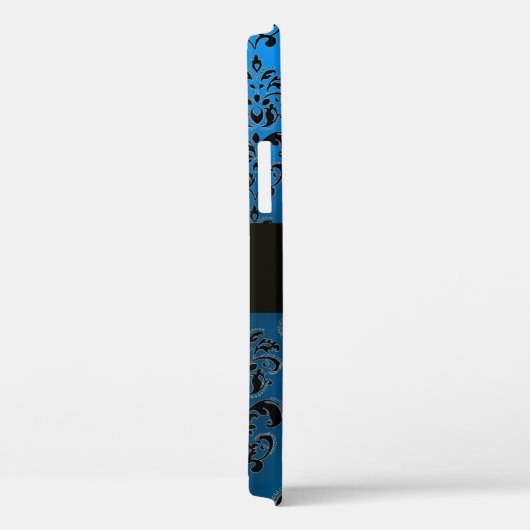 BLAUW ZWART DAMAST EDELSTEEN MONOGRAM Case-Mate iPhone CASE (Achterkant / Rechts)
