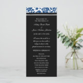 Blauw Zwart Damast Wedding Programma (Staand voorkant)