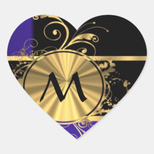Blauw zwart en goud monogram hart sticker