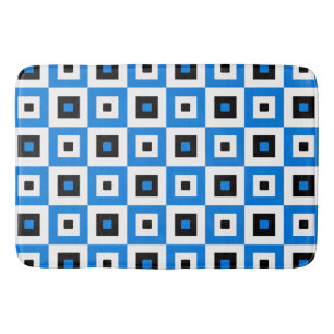 Blauw Zwart en Wit Geruit Vierkant Patroon Badmat