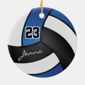 Blauw, zwart en wit volleybal keramisch ornament (Achterkant)