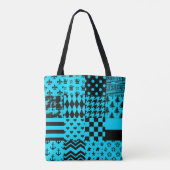 Blauw Zwart Gemengde Patchwork Patchwork Ontwerp Draagtas (Achterkant)