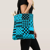 Blauw Zwart Gemengde Patchwork Patchwork Ontwerp Draagtas (Dichtbij)