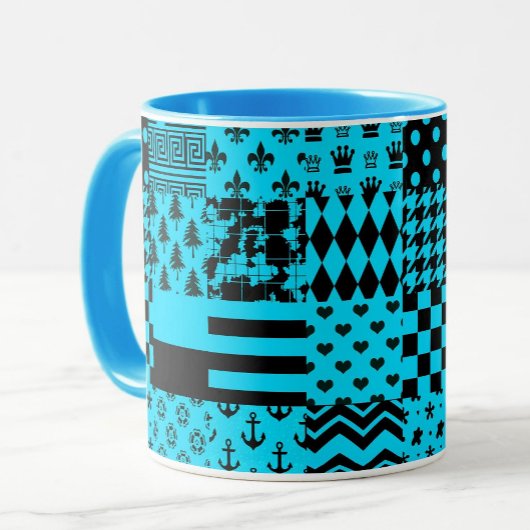 Blauw Zwart Gemengde Patchwork Patchwork Ontwerp Mok