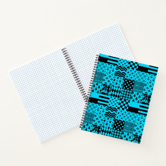 Blauw Zwart Gemengde Patchwork Patchwork Ontwerp Notitieboek (Binnen)