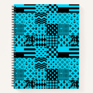 Blauw Zwart Gemengde Patchwork Patchwork Ontwerp Notitieboek