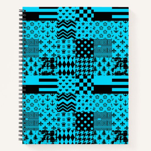 Blauw Zwart Gemengde Patchwork Patchwork Ontwerp Notitieboek (Voorkant)