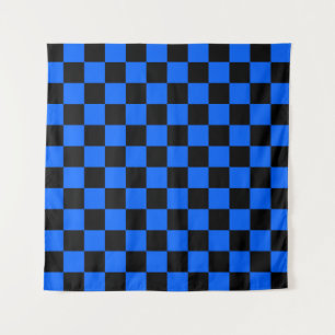 Blauw zwart geruit controlepatroon wandkleed