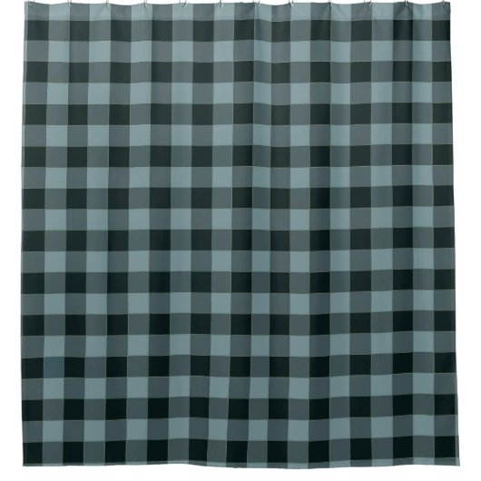 Blauw Zwart geruit Gingham patroon Douchegordijn (Voorkant)