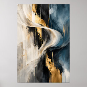 Blauw Zwart Goud Fluwelen Lint Abstracte Wandkunst Poster
