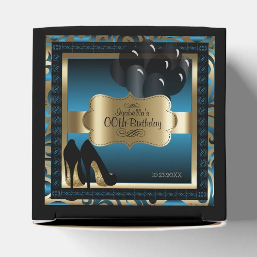 Blauw, Zwart & Goud Metallic - 00ste verjaardag Bedankdoosjes (Bovenkant)