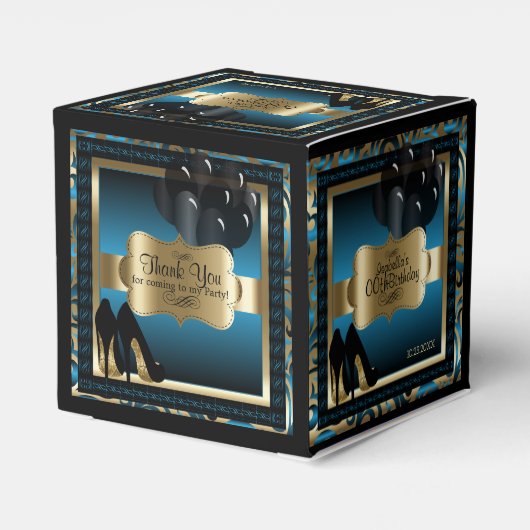 Blauw, Zwart & Goud Metallic - 00ste verjaardag Bedankdoosjes (Achterkant)