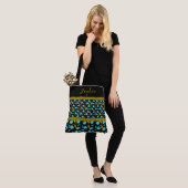 Blauw Zwart Goud Modern Custom Floral Draagtas (Op model)