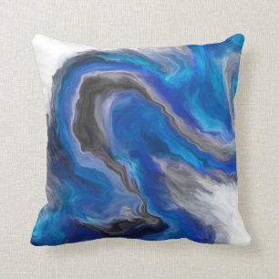 Blauw zwart grijs jood met tone fluid art schilder kussen