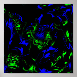 Blauw, zwart, groen vloeibaar Poster