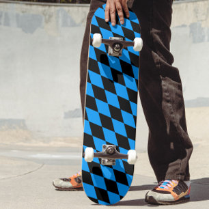 Blauw Zwart Harlekijn Diamanten Dambord Ontwerp Skateboard