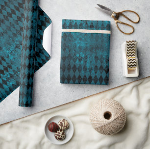 blauw & zwart Harlequin Pattern Cadeaupapier