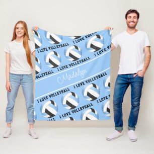Blauw zwart Ik hou van volleybaltekstpatroon Fleece Deken
