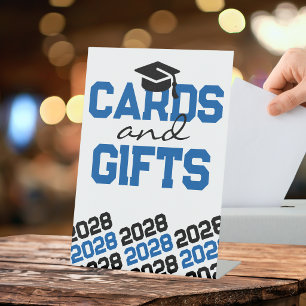 Blauw & Zwart Kaarten & Cadeaus Afstudeertafel Reclamebord Met Voetstuk