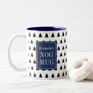 Blauw Zwart Kerstboom Patroon Gepersonaliseerd Tweekleurige Koffiemok