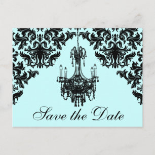 Blauw, Zwart Kroonluchter Damask Save the Date Kaa Aankondigingskaart