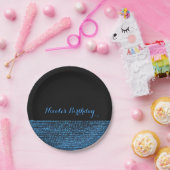 Blauw & Zwart Modern Glam Sequins Chic Party Papieren Bordje (Feest)