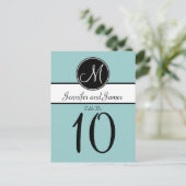 Blauw Zwart Monogram Trouwtafel Nummer Kaart (Staand voorkant)