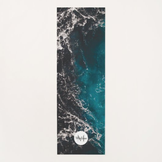 Blauw zwart ombre zee Monogram Yogamat (Voorkant)