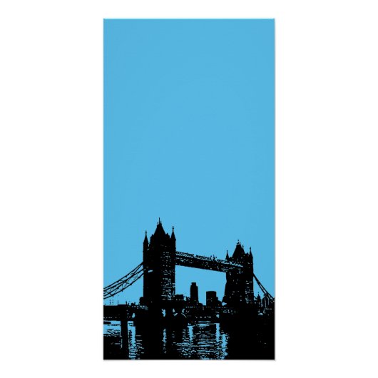Blauw Zwart Pop Art London Tower Bridge Poster Perfect Poster (Voorkant)