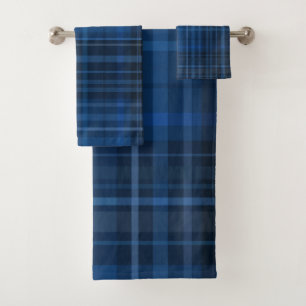 Blauw zwart ruitenpatroon bad handdoek