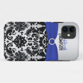 Blauw, zwart, Silver Damask iPhone 5 Hoesje (Achterkant (horizontaal))