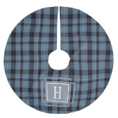 Blauw Zwart Tartan Monogram  Kerstboom Rok (Voorkant)