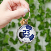 Blauw Zwart Team Kleuren Jongens Meisjes Voetbal Sleutelhanger (Hand)