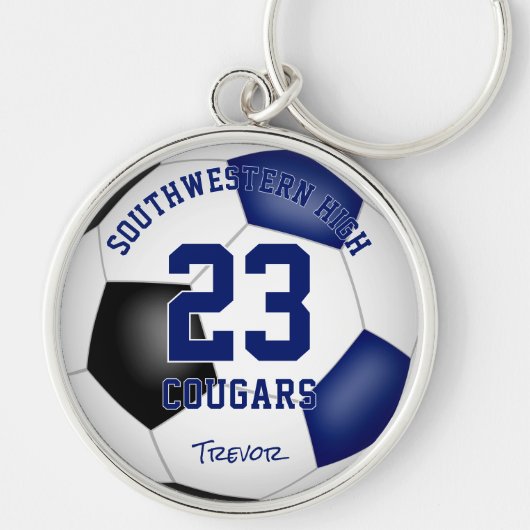 Blauw Zwart Team Kleuren Jongens Meisjes Voetbal Sleutelhanger (Voorkant)
