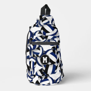 Blauw Zwart Team Kleuren Volleyballen Monogrammed Sling Bag