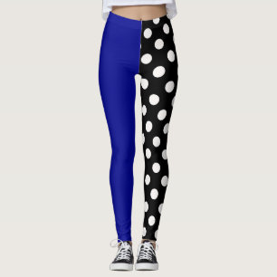 Blauw Zwart Twee Tone Split Polka Dots Leggings