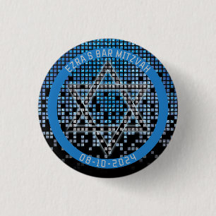 Blauw Zwart Videogame Gamer Bar Mitzvah Ronde Button 3,2 Cm