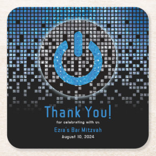 Blauw Zwart Videogame Gamer Bar Mitzvah Vierkante Kartonnen Onderzetter