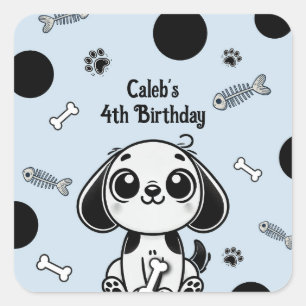 Blauw & Zwart Vis Botten Hond Puppy Honden Verjaar Vierkante Sticker