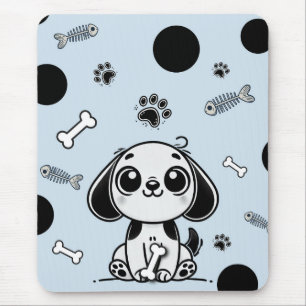Blauw & Zwart Vis Botten Puppy Hond Moppig Kantoor Muismat
