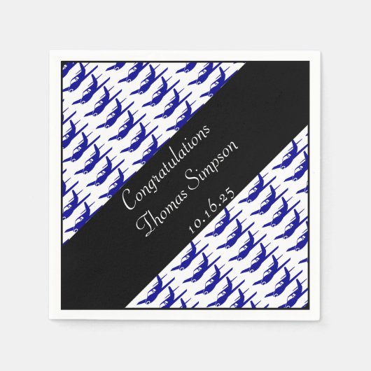 blauw zwart vliegtuigservetten servetten (Voorkant)