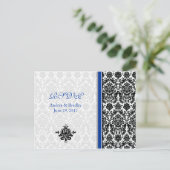 Blauw, Zwart, Wit Damask RSVP Briefkaart (Staand voorkant)