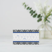 Blauw, Zwart, Wit Damast Wedding Place Cards Plaatskaartje (Staand voorkant)