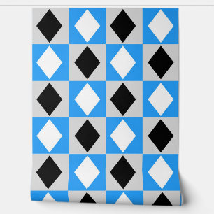 Blauw Zwart Wit Diamant Rhombus Behang