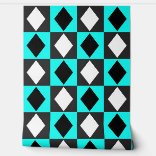 Blauw Zwart Wit Diamant Rhombus Behang