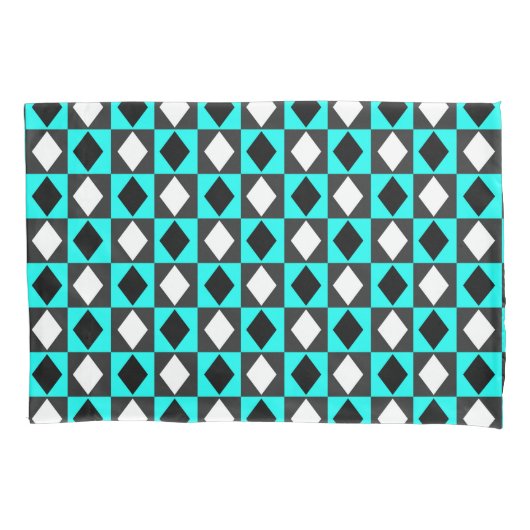 Blauw Zwart Wit Geometrische Rhombus Diamant Kussensloop (Voorkant)