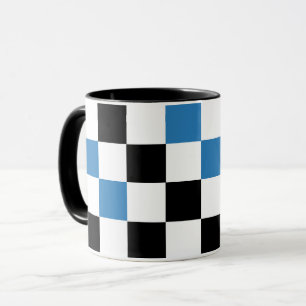 Blauw Zwart Wit Geruit Patroonontwerp Mok