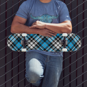 Blauw Zwart Wit Geruit Schotse Ruit Patroon Ontwer Skateboard
