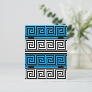 Blauw Zwart Wit Grieks Sleutel Fret Patroon Ontwer Briefkaart